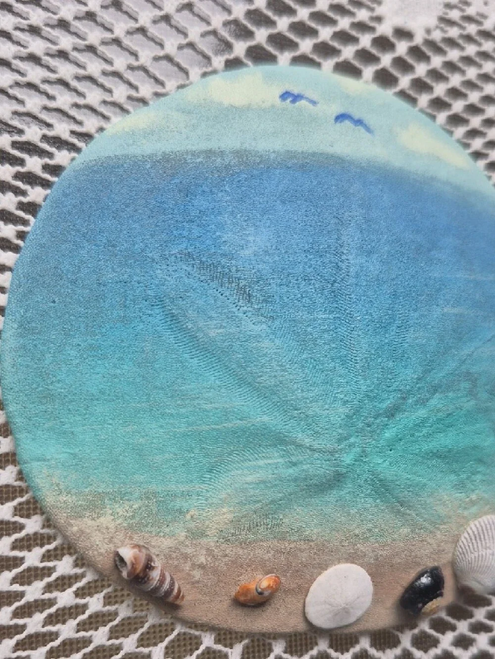 Sand Dollar Painting Of Beach Scene With Real Mini Shells